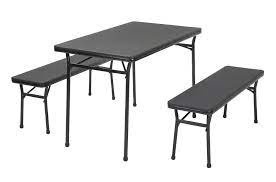 This convenient set stores the benches underneath the table to keep all pieces under one unit. 3 Piece Indoor Outdoor Table And 2 Bench Set Black Walmart Com Walmart Com