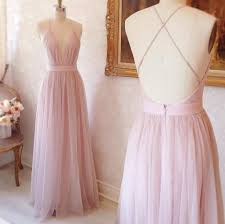 Simple A Line V Neck Long Prom Dress Tulle Evening Dress Pink Prom Dress With Criss Cross Back Formal Dress Maxi Dress Evening Dresses Prom Pink Prom Dresses Prom Dresses