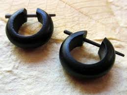 Wood Earrings Small Black Hoops Post Earrings Love The Construction Wood Earrings Wooden Earrings Black Hoops