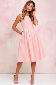 Ambitious Beauty Peach Midi Dress Wedding Attire Guest Mid Length Dresses Guest Attire