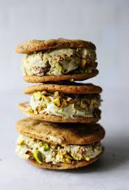 This is a refreshing, light dessert; Dark Chocolate Sea Salt Pistachio Ice Cream Sandwiches Feast Fable