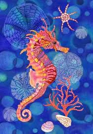 5d Diy Diamond Painting Cartoon Seahorse On Blue Craft Kit Seahorse Art Blue Art Prints Sea Art