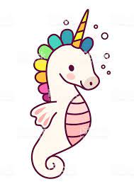 Cute Sea Horse Unicorn With Purple Mane Simple Cartoon Vector Unicorn Drawing Simple Cartoon Line Doodles