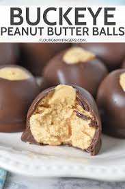 Easy 4 Ingredient Buckeye Peanut Butter Balls Flour On My Fingers Recipe Peanut Butter Balls Buckeye Recipe Easy Homemade Christmas Desserts
