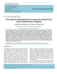 Tax system for corporates and individualsin malaysia. Pdf Firm Specific Determinants Of Corporate Effective Tax Rate Of Listed Firms In Nigeria