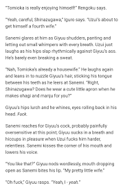 Lena @ sngy mom 🍃🌊 on X: I swear this author writes the juiciest  Sanegiyuu porn and this orgy fic is like peak horny out of all their fics  t.corkB7P2uhTj  X
