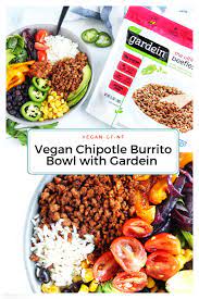 A Delicious Copycat Recipe For Chipotle S Burrito Bowls Filled With Gardein Beefless Ground Black Beans Roas Vegan Chipotle Gardein Recipes Chipotle Burrito