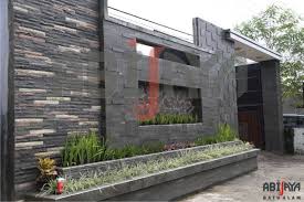 Contoh Desain Pagar Batu Alam Minimalis Cantik Desain Eksterior Rumah Desain Eksterior Eksterior Rumah Modern