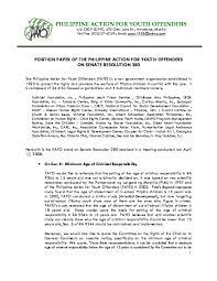 Bebe on october 15, 2016: Position Paper Of The Philippine Action For Youth Offenders On Senate Resolution 280 Resource Centre