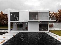 Während der planung lassen sich details besonders an 3d modellen klären. Sehr Modernes Haus Visualisierung Zeitgenossische Architektur In Herbstlandschaft Hinterhof Mit Blick Auf Terrasse Und Pool Lizenzfreie Fotos Bilder Und Stock Fotografie Image 13289528