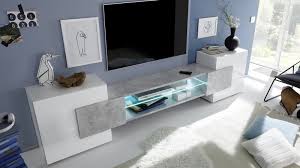 Meuble tv design bois laqué dulo. Meuble Tv Design Beton Laque Blanc 2 Portes Avec Led Oman Gdegdesign