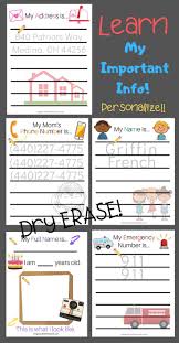 Dry Erase Learn My Important Info Practice Sheets My Phone Etsy All About Me Preschool Learning To Write Dry Erase
