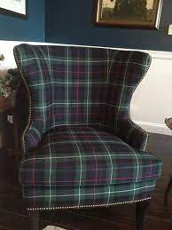 Modern Plaid Wing Chair Custom Ballard Designs Thurston Wing Chair Plaid Kilt Fabric I Ordered From Scotland Tartan Furniture Scottish Interiors Plaid Chair