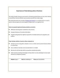 Policy • systems will be backed up according to the schedule below: Calameo Data Backup Policy In Business