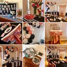 Ottin black and rose gold happy birthday party supplies for 50 guests paper plates and napkins set for mother boy or girls birthday party decorations anniversary graduation. Sweet 16 Rose Gold And Black Party Set Up Every Young Lady S Just A Little Slice Of Heaven Outdoor Cinema Party Hire Facebook