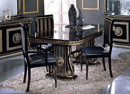 Versace Style Italian High Gloss Dining Extending Table With 6 Fabric Chairs Ebay Black Dining Room Sets Black Rectangular Dining Table Rectangular Dining Table