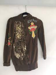 Ed Hardy Hoodie Eternal Brown Small On Mercari Sick Clothes Ed Hardy Brown Hoodie