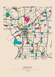 Map of nagano prefecture, japan shows all the counties along with county boundaries, prefecture boundary with their capital city. Osaka Japan City Map Drawing By Inspirowl Design