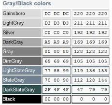 shades of grey color chart