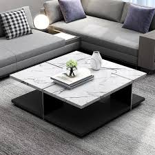 Barton coffee table set chic functional set with solid wood frames. White Square Coffee Table Faux Marble Accent Table With Storage Stainless Steel