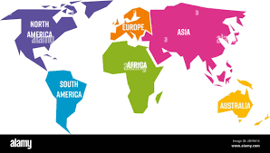Australia In Europe Map Simplified World Map Divided To Six Continents - South America, North  America, Africa, Europe, Asia And Australia - In Different Colors, On White  Background And With White Lables. Simple Flat Vector Illustration