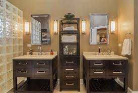 84 double sink vanity with knee drawer makeup area charlotte bathroom vanity shown below, consists of 30 left sink cabinet with two left hand drawers, 24 knee drawer and 30 right sink cabinet with two right hand drawers. 20 Clever Designs Of Bathroom Linen Cabinets Home Design Lover