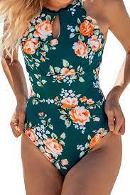 Cupshe Women S Teal Floral Scalloped One Piece Swimsuit Padded Bikini Xs At Amazon Wo Scalloped One Piece Swimsuit Women Swimsuits Women S One Piece Swimsuits