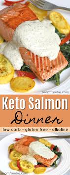 Keto Salmon With Greek Yogurt Cream Sauce Squash Peppers And Dandelion Mom Foodie Keto Salmon Keto Recipes Dinner Salmon Recipes