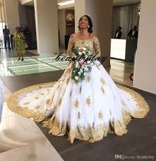 A Line Gold Lace Wedding Dresses For Nigerian Bride 2019 Modest African Middle Ea Ball Gowns Wedding Nigerian Wedding Dress Long Sleeve Ball Gown Wedding Dress