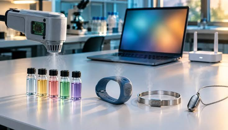 Sistem Scentronic menggunakan hidung elektronik dan atomizer mikro untuk mereplikasi aroma secara digital., AI generated