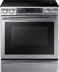 Try unplugging the range and plugging the range back in or you could shut off your house circuit breaker and wait a couple of minutes and turn it back on. Samsung 5 8 Cu Ft Electric Induction Self Cleaning Slide In Smart Range With Convection Stainless Steel Ne58k9560ws Best Buy