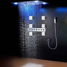 Cascada Classic 23 X31 Large Rain Shower Set With Waterfall Led Rectangle 4 Function Shower Head Massaging Body Jets Handheld Remote Control For Coloring Lights Stainless Steel Oil Rubbed Bronze Amazon Com
