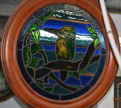 Maybe you would like to learn more about one of these? 1 X Hand Pained King Fisher Stained Glass Porthole Tsg Artists In Glass