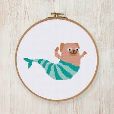 Funny Pug Cross Stitch Pattern Mermaid Puppy Baby Easy Cross Stitch Kit