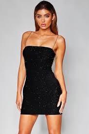Mia Thin Strap Shimmer Mini Dress Black Mini Black Dress Bodycon Mini Dress Dresses