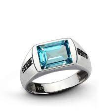Men S Topaz Ring In 925 Sterling Silver With Black Onyx Accents Rings For Men Mens Silver Rings Mens Emerald Rings