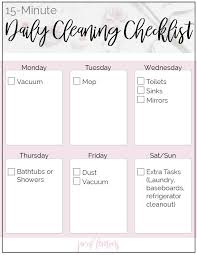 House cleaning tips and ideas. 15 Minute Daily Cleaning Schedule Printable Checklist Jar Of Lemons