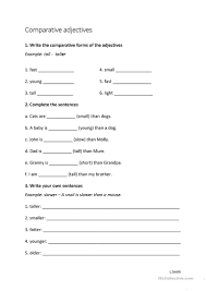 Matching comparative and superlative adjectives worksheet. Comparative Adjectives Worksheet Young Learners English Esl Worksheets For Distance Learning And Physical Classrooms