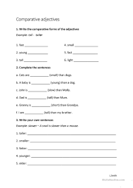 Teaching adjectives is usually quite enjoyable. Comparative Adjectives Worksheet Young Learners English Esl Worksheets For Distance Learning And Physical Classrooms