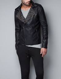 Studded Faux Leather Biker Jacket Jackets Man Zara United States Faux Leather Biker Jacket Mens Jackets Zara