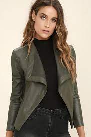 Blouses Tanks And Tunics Oh My Lulus Is Your One Stop Shop For The Hottest Juniors Shir Green Faux Leather Jacket Vegan Leather Jacket Green Fashion Outfits