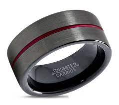 Gunmetal Tungsten Ring Black Red Wedding Band Ring Tungsten Gunmetal Tungsten Ring Mens Wedding Bands Black Black Red Wedding