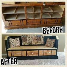 Diy Old Dresser In Eine Wunderschone Bank Mit Schubladen Eingebauter Beistelltisch Bank Beist Recycelte Mobel Umfunktionierte Mobelstucke Upcycelte Mobel