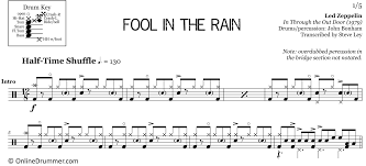 Fool In The Rain Led Zeppelin Drum Sheet Music