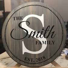 Round Dotted Border Wood Sign Custom Family Sign Block Initial Etsy Family Wood Signs Custom Family Signs Round Wood Sign