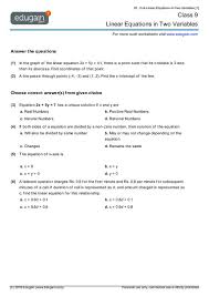 Class 9 Linear Equations In Two Variables Worksheets Linear Equations Equations Math Worksheets