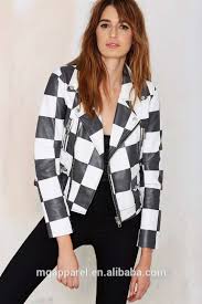 Black And White Checkered Leather Jacket Source Fashion Black And White Checkered Moto Jacket Leather Mote Jacket For Woman On M Alibaba Com Jackets Buy Leather Jacket