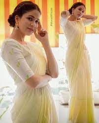 Lavanya T Saree Hairstyles White Saree Saree Draping Styles