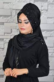 Aise Tesettur Siyah Payetli Hazir Abiye Sal Sal Siyah Modelleme