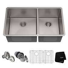 Check piping and drain alignment in case there are any. Kraus Standart Pro Undermount Kitchen Sink Double Bowl 32 75 In Stainless Steel Khu103 33 Rona